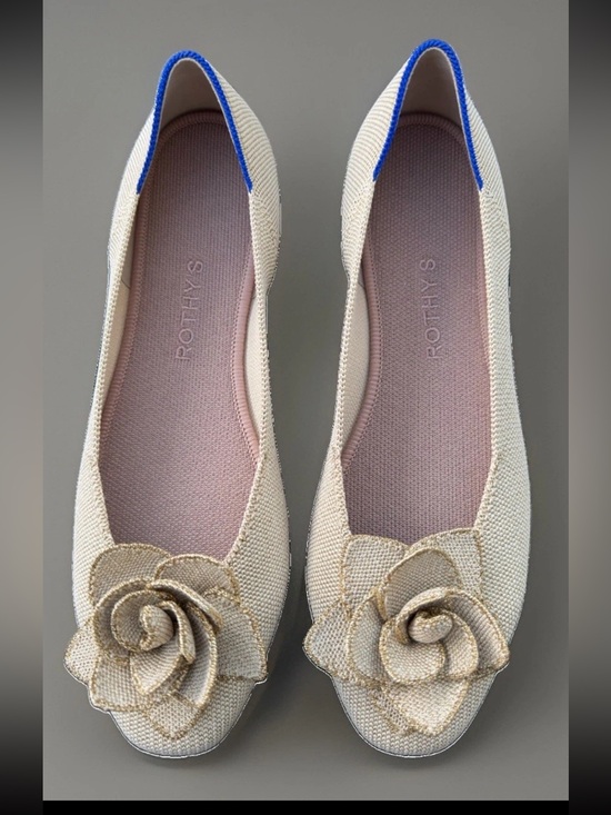 Rothy's Shoes - Rothy's The Petal Square Love Bird Womens Size 10.5 Beige Slip On Ballet Flats